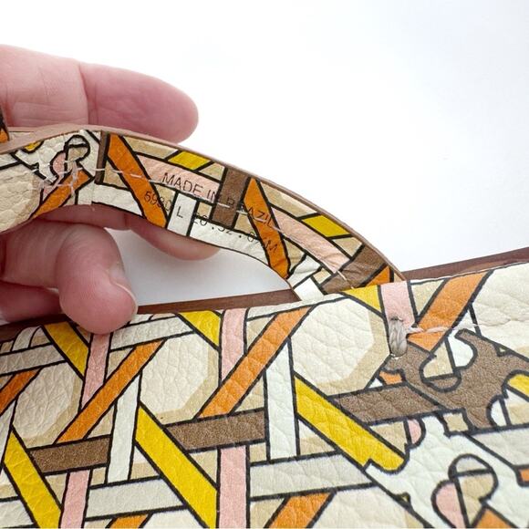 TORY BURCH Welt Pink Yellow Geometric Print Leather Miller Sandal Size 8.5 - Picture 6 of 11